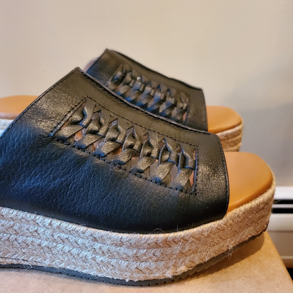 Gentle Souls Black Woven Leather Platform Slide Sandals - Picture 5 of 9